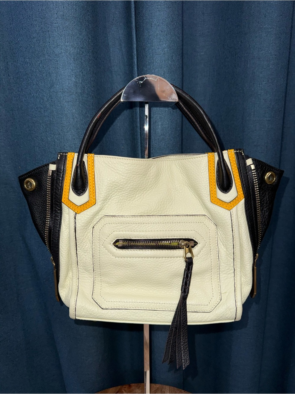 orYANY Cream, Black and Yellow Leather Satchel